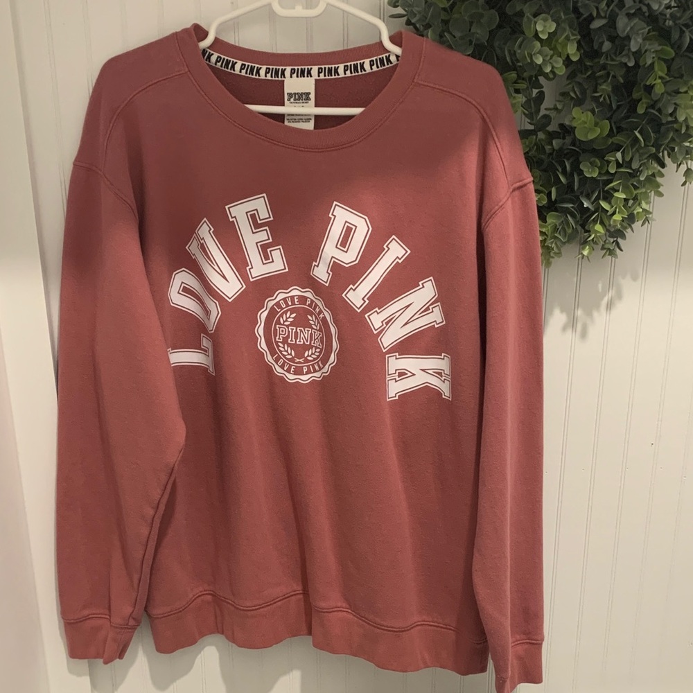 PINK Victoria's Secret Dusty Rose 'LOVE PINK' Crewneck Sweatshirt L NWOT